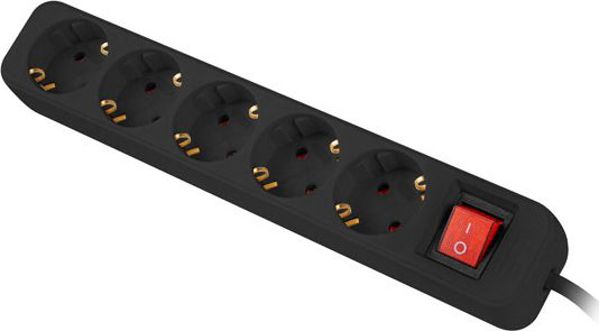 Πολύπριζο Lanberg PS1-05F με 5 Υποδοχές Schuko, Μήκος Καλωδίου 1.5m, 2500W, Μαύρο