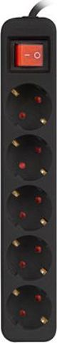 Πολύπριζο Lanberg PS1-05F με 5 Υποδοχές Schuko, Μήκος Καλωδίου 1.5m, 2500W, Μαύρο