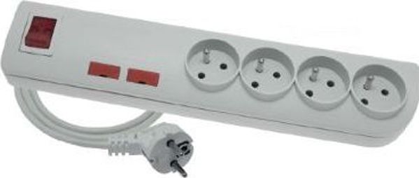 Elgotech Πολύπριζο Ασφαλείας PSF2, 4 Θέσεις, 5m, 2500W, Λευκό (PSF2-405)