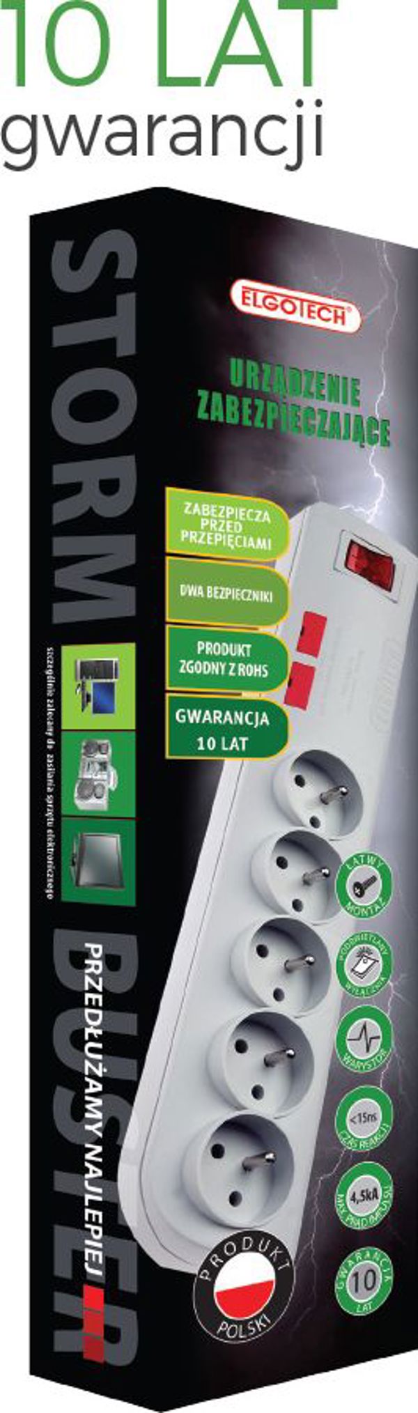 Elgotech Πολύπριζο Ασφαλείας PSF2, 4 Θέσεις, 5m, 2500W, Λευκό (PSF2-405)