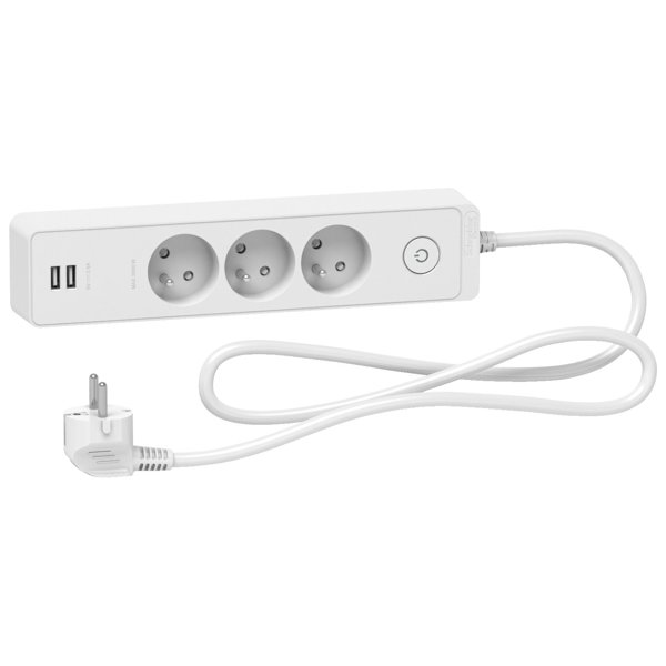 Listwa zasilajaca Schneider Electric Odace 3 gniazda 1.5 m biala z ochrona przeciwprzepieciowa