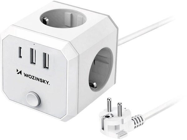 Listwa zasilająca Wozinsky Kostka zasilająca Wozinsky WKZ-3B 4x AC 2x USB-A 1x USB-C 4000 W z przewodem 1.8 m - biała