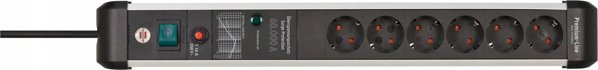 Brennenstuhl Premium Protect Line Πολύπριζο Ασφαλείας 6 Θέσεων, Προστασία Υπερτάσεων 60.000A, Καλώδιο 3m, Μαύρο/Ασημί