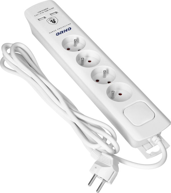 Orno Λίστα Τροφοδοσίας Αντιπροσωπείας 4x2P+Z 2xUSB 3x1.0 3m λευκό (OR-AE-13243/W/3M)
