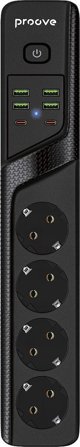 Tech-Protect Πολύπριζο P-04, 4 Θέσεις 230V, 4x USB & 2x Type-C, Προστασία Υπέρτασης, Μαύρο