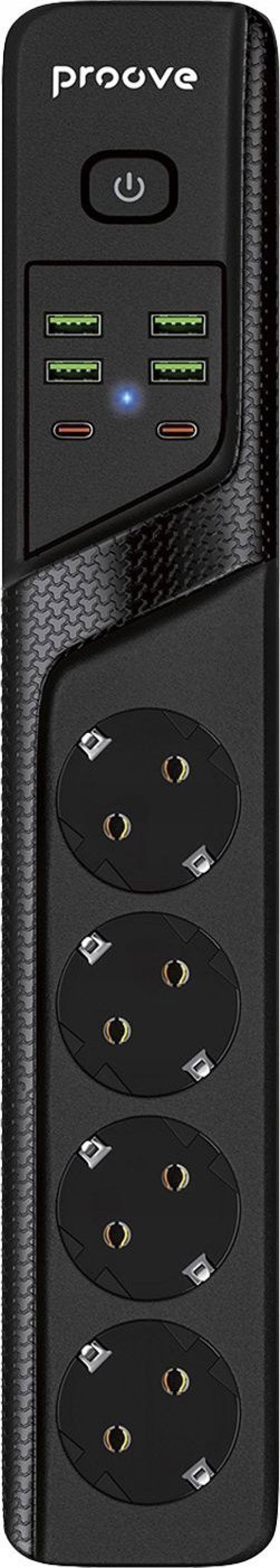 Tech-Protect Πολύπριζο P-04, 4 Θέσεις 230V, 4x USB & 2x Type-C, Προστασία Υπέρτασης, Μαύρο