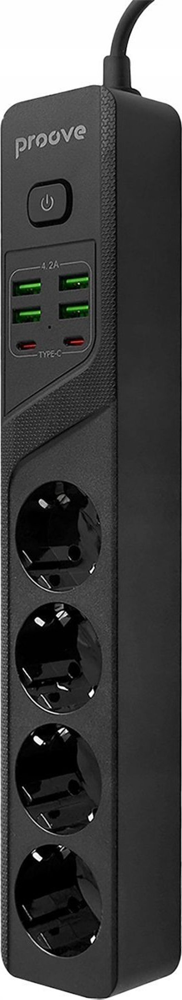 Tech-Protect Πολύπριζο P-04, 4 Θέσεις 230V, 4x USB & 2x Type-C, Προστασία Υπέρτασης, Μαύρο