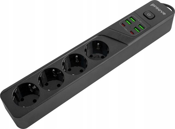 Tech-Protect Πολύπριζο P-04, 4 Θέσεις 230V, 4x USB & 2x Type-C, Προστασία Υπέρτασης, Μαύρο