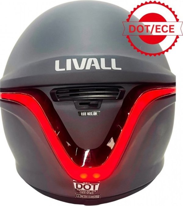 Livall Κράνος Μοτοσικλέτας με Bluetooth Ενδοεπικοινωνία, LED Φώτα & SOS, Μέγεθος 58-59 cm