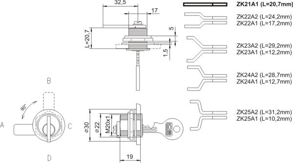 LOB Zamek kasetowy ZK21A1 chromowany 1szt. (ZK2)