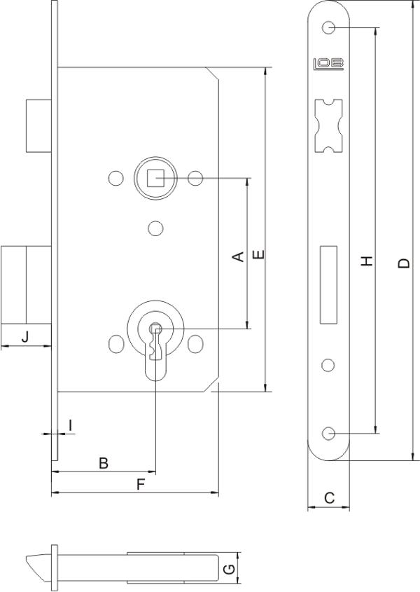 LOB Zamek wpuszczany 60x50mm na klucz Z65Z
