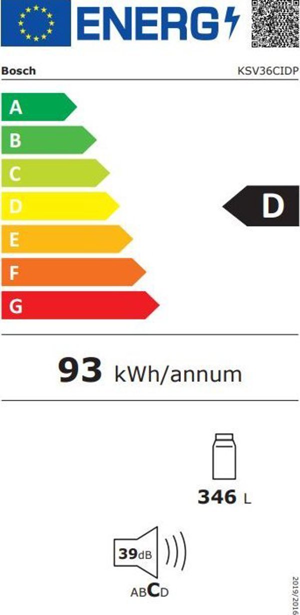Ψυγείο Bosch KSV36CIDP ανοξείδωτο, ενεργειακή κλάση D, 346L, ύψος 186cm