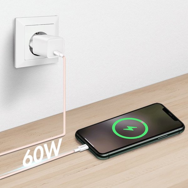LogiLink Καλώδιο USB-C 1,5μ με Υφαντό Πλεκτό Ροζ
