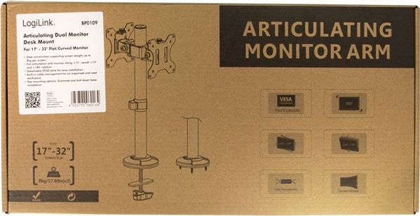 LogiLink BP0109 Επιτραπέζια Βάση για 2 Οθόνες 17"-32" με Διαχείριση Καλωδίων