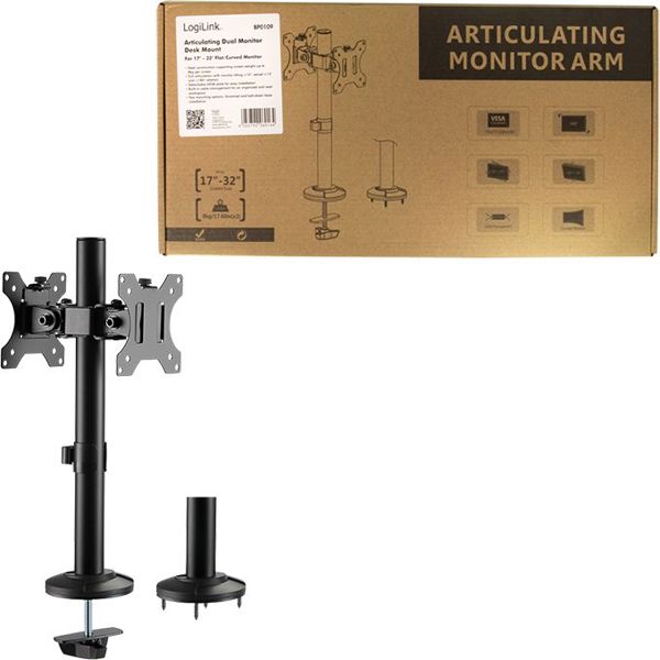 LogiLink BP0109 Επιτραπέζια Βάση για 2 Οθόνες 17"-32" με Διαχείριση Καλωδίων