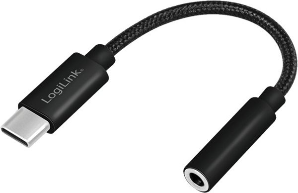 LogiLink USB Type-C cable to 3.5 mm audio jack adapter, 13 cm, 3.5mm TRRS, Male, USB Type-C, Male, 0.13 m, Black (UA0398)