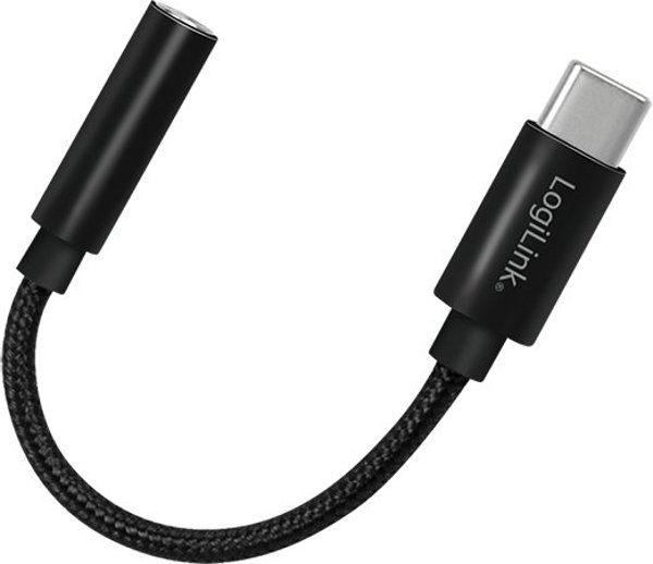 LogiLink USB Type-C cable to 3.5 mm audio jack adapter, 13 cm, 3.5mm TRRS, Male, USB Type-C, Male, 0.13 m, Black (UA0398)
