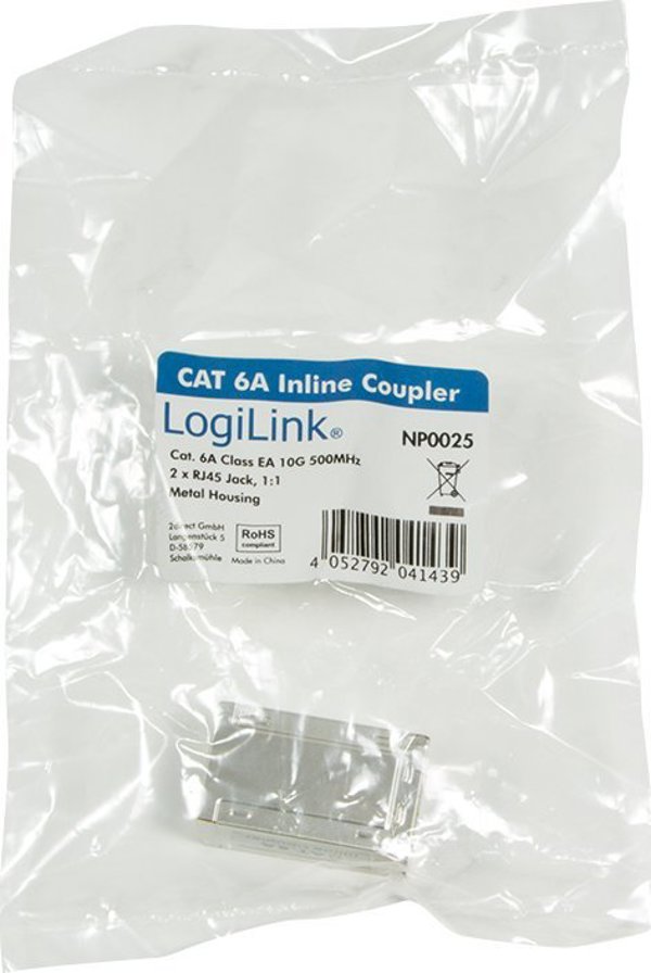 LogiLink αντάπτορας patchcord 1:1 Cat.6A STP με μεταλλική θήκη