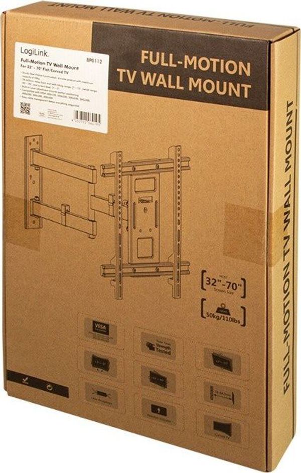 LogiLink BP0112 Επιτοίχια Βάση Τηλεόρασης για Οθόνες 32'' - 70'', Ατσάλινη, Ρυθμιζόμενη Κλίση & Περιστροφή
