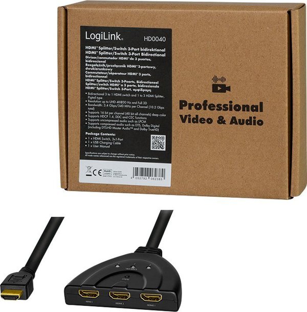 LogiLink LogiLink Switch HDMI,3-port,bidirekt(1x3/3x1),4K/30Hz,CEC