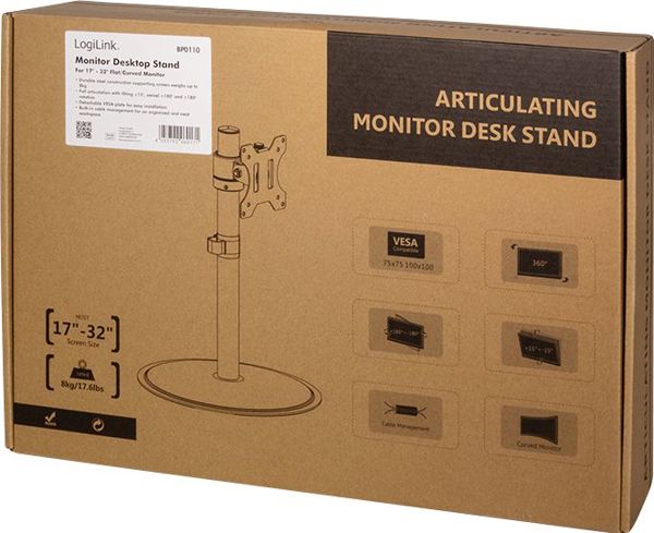 LogiLink BP0110 Επιτραπέζια Βάση Οθόνης 17"-32" με Διαχείριση Καλωδίων