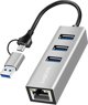 LogiLink USB 3.2 Gen 1 Hub με 3 Θύρες USB-A και 1 Θύρα Ethernet RJ45, Ασημί