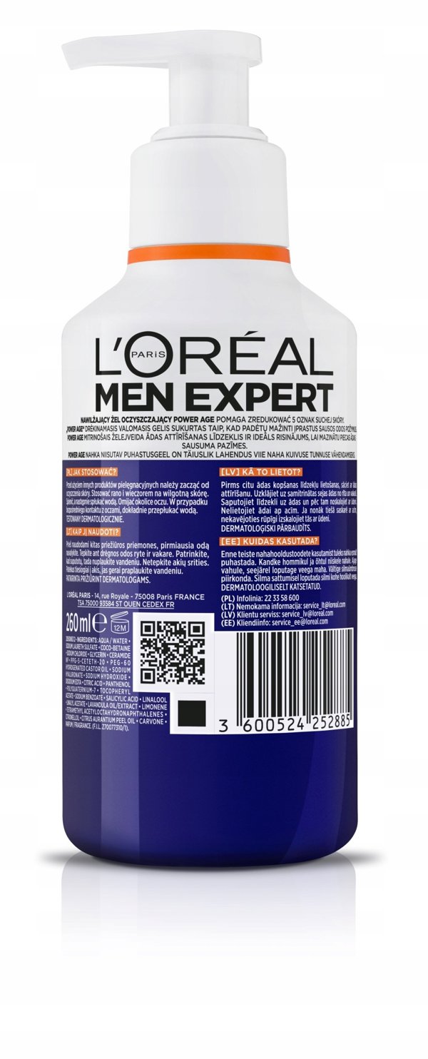 L'OREAL Men Expert Power Age Ενυδατικό Τζελ Καθαρισμού Προσώπου για Άνδρες 260ml