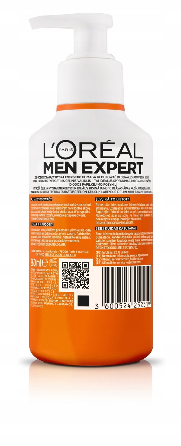 L'OREAL Men Expert Hydra Energetic Ενεργοποιητικό τζελ καθαρισμού προσώπου για άνδρες 260ml