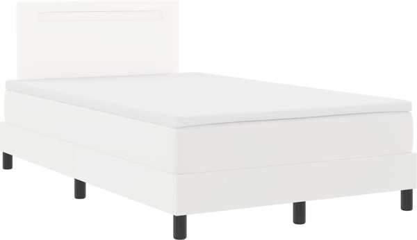 Κρεβάτι box spring με λευκό στρώμα διπλό μικρό από συνθετικό δέρμα με απλό προσκέφαλο, καθαρό λευκό 100 cm