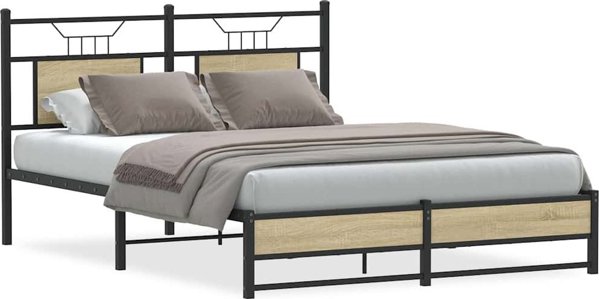 vidaXL Κρεβάτι 150x200 εκ., Δρυς Sonoma, Χωρίς Στρώμα