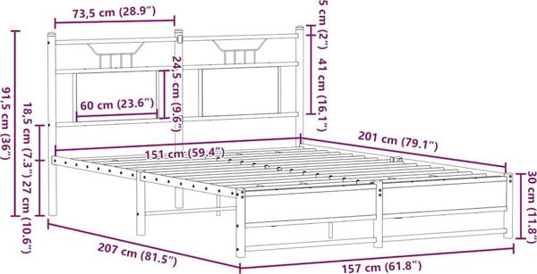 vidaXL Κρεβάτι 150x200 εκ., Δρυς Sonoma, Χωρίς Στρώμα