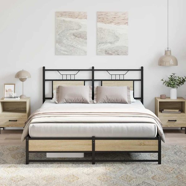 vidaXL Κρεβάτι 150x200 εκ., Δρυς Sonoma, Χωρίς Στρώμα