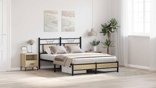 vidaXL Κρεβάτι 150x200 εκ., Δρυς Sonoma, Χωρίς Στρώμα