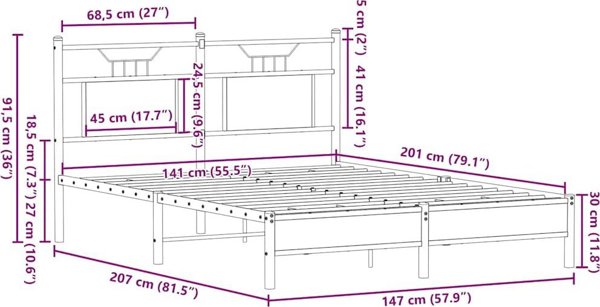 vidaXL Κρεβάτι 140x200 εκ. από Δρυ Σονόμα, Χωρίς Στρώμα
