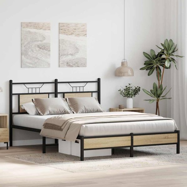 vidaXL Κρεβάτι 140x200 εκ. από Δρυ Σονόμα, Χωρίς Στρώμα