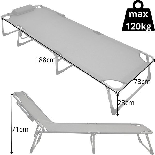ΠΤΥΣΣΟΜΕΝΟ ΚΡΕΒΑΤΙ ΚΑΜΠΙΝΓΚ 3 ΘΕΣΕΩΝ 190X75X30CM ΣΚΟΥΡΟ ΓΚΡΙ