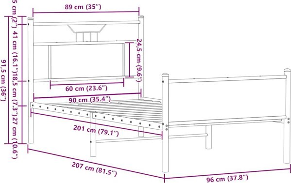 vidaXL Κρεβάτι Μονό, Καφέ Δρυς, 90x200 cm