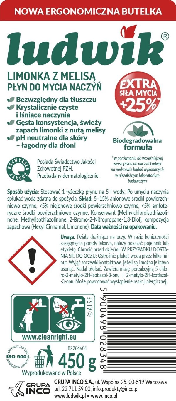 Ludwik Υγρό Πιάτων με Άρωμα Lime και Μελισσόχορτο 450ml