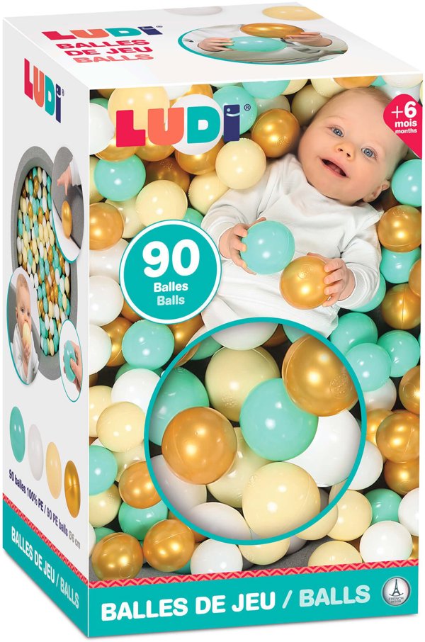 LUDI spalvoti žaidimų kamuoliukai baseinui – 90 vnt., 6 cm, vaikams nuo 6 mėn.