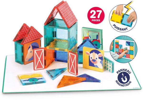 LUDI magnetinis konstruktorius „Ūkis“ 2D/3D su pagrindu, 27 vnt., 2–10 m.