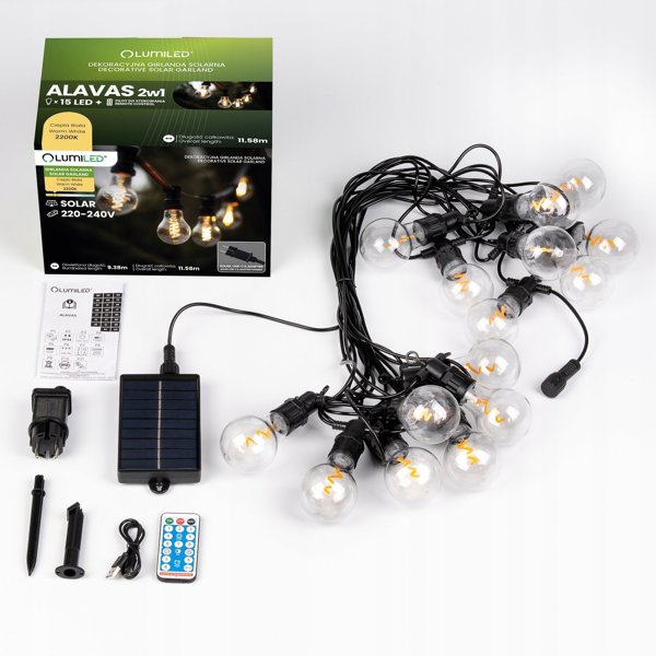 Lumiled Ηλιακή Γιρλάντα Φωτισμού 2σε1 230V, 15 LED Spiral, 11.58m με Τηλεχειριστήριο