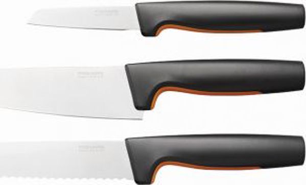 Fiskars Σετ Μαχαιριών 3 Τεμαχίων, Ανοξείδωτο Ατσάλι, Μαύρο Χρώμα - Ιδανικό για Ψωμί, Λαχανικά και Φρούτα