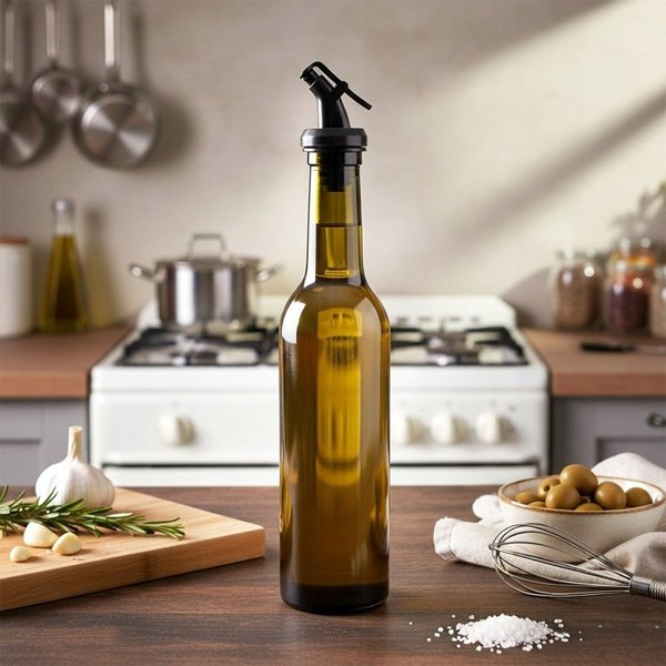 Μπουκάλι για ελαιόλαδο/ξίδι Lumarko 380 ml, σκούρο καφέ γυάλινο με δοσομετρητή