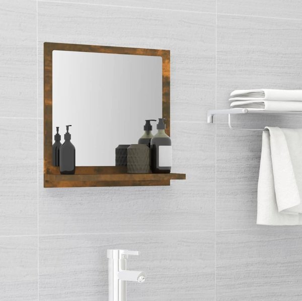 vidaXL Καθρέφτης μπάνιου, καπνιστή δρυς, 40x10,5x37 εκ