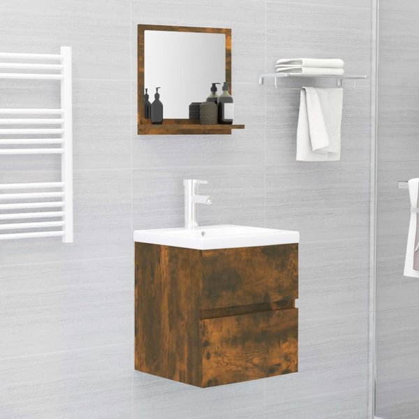 vidaXL Καθρέφτης μπάνιου, καπνιστή δρυς, 40x10,5x37 εκ