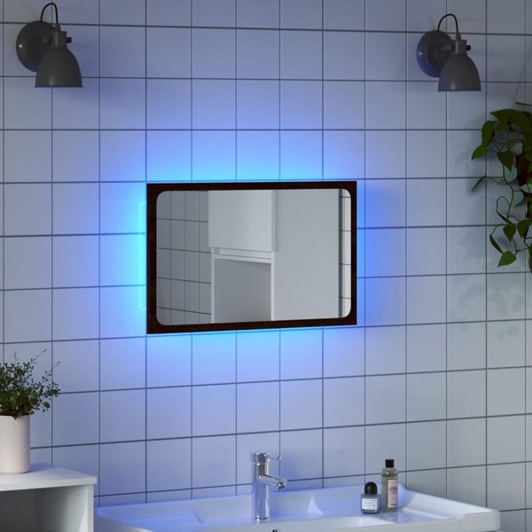 vidaXL Επιτοίχιος καθρέφτης μπάνιου με LED καφέ δρυς 60x8,5x38 cm