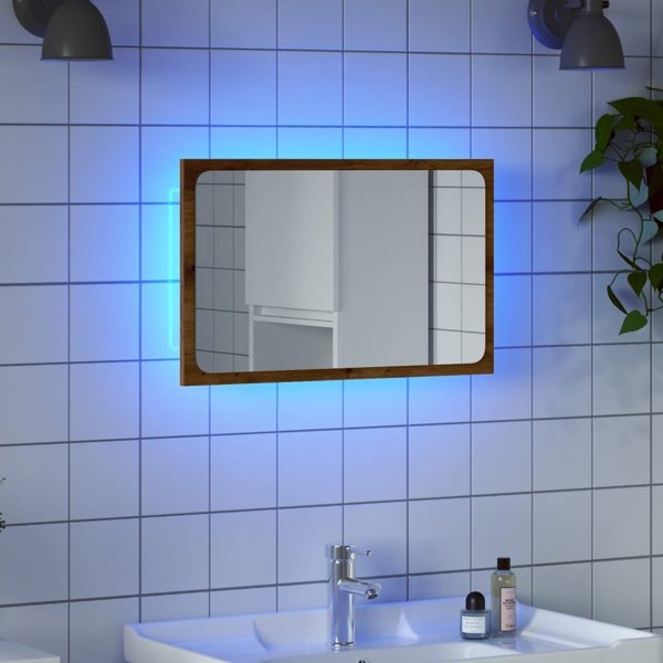 vidaXL Καθρέπτης μπάνιου με LED δρυς artisan 60x8,5x38 εκ