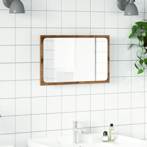 vidaXL Καθρέπτης μπάνιου με LED δρυς artisan 60x8,5x38 εκ
