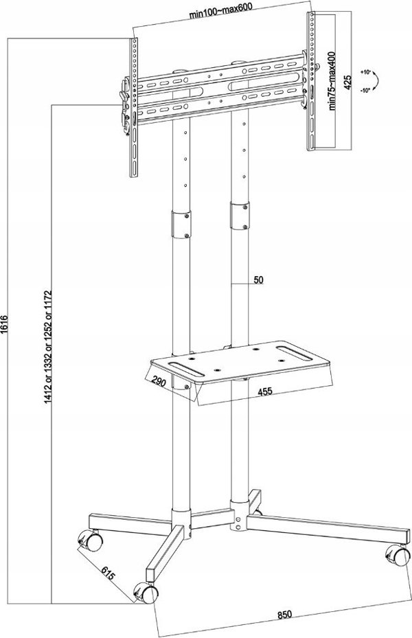 Maclean MC-951 Βάση Τηλεόρασης Δαπέδου με Ρόδες, 32-70", VESA 600x400, Έως 40kg