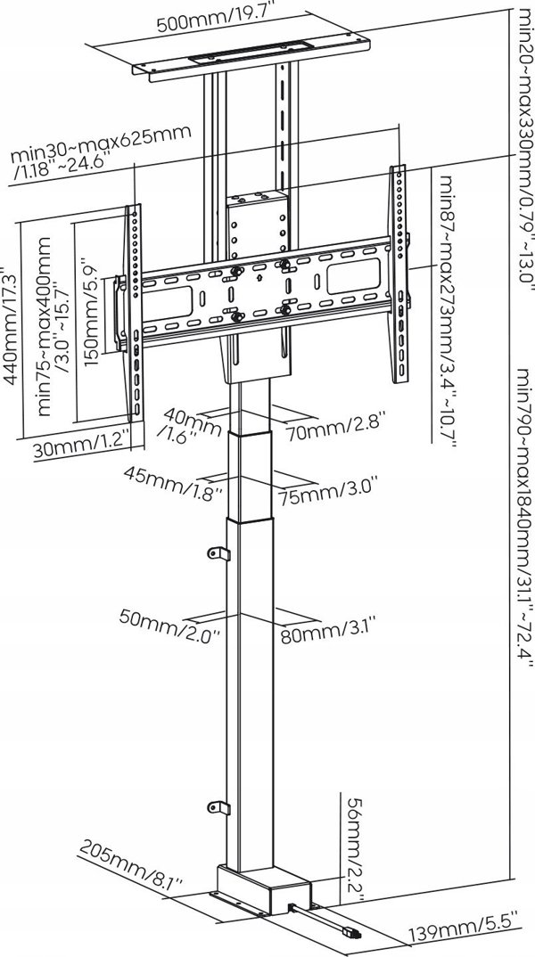 Ηλεκτρική βάση τηλεόρασης Maclean, TUYA, 37-80, VESA 600x400, max 60kg, MC-866T